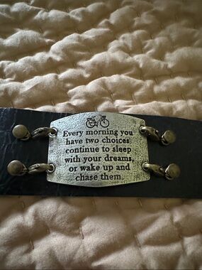 Lenny & Eva Inspirational Quote Black Leather Cuff Bracelet